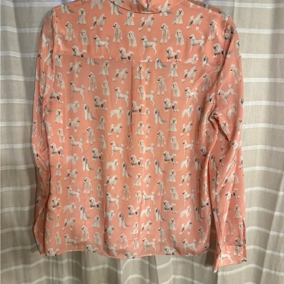 Alice + Olivia Pink Dog Poodle Print Silk Willa Blouse - Picture 4 of 7